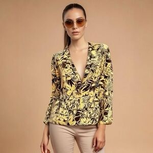 Vintage A LINE Yellow Brown Velvet Cotton Blazer Women’s Jacket Size 18 NWT